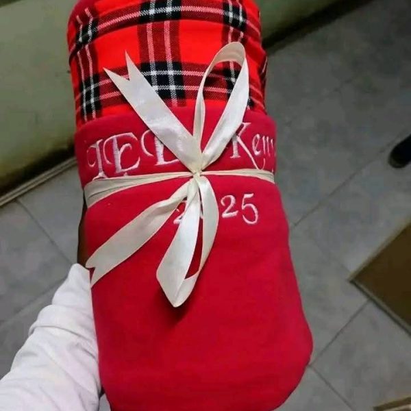 Customized Red Maasai Fleece Blanket with Embroidery/Personalized Corporate Gift Blanket